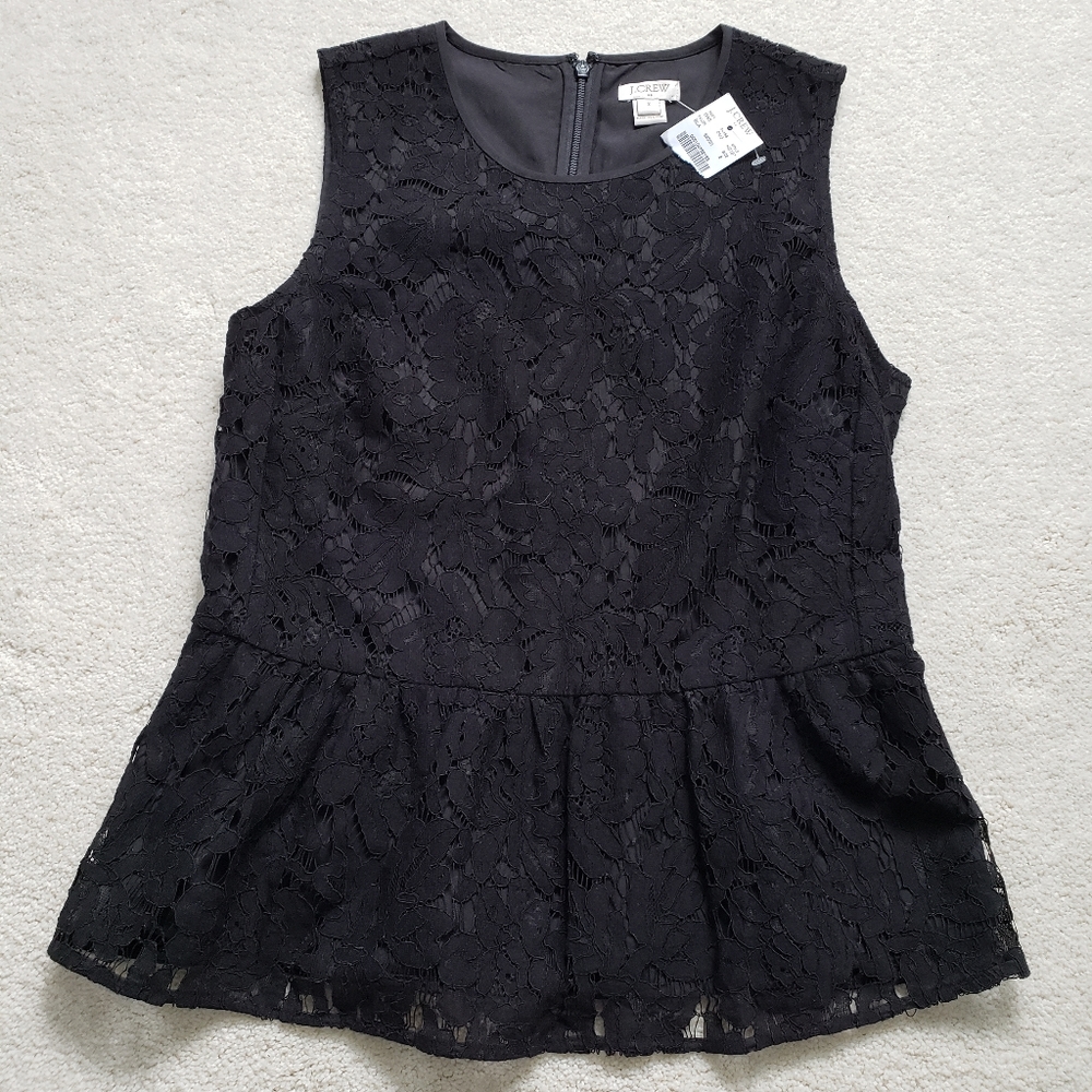 NWT J. Crew Black Lace Peplum Tank sz2